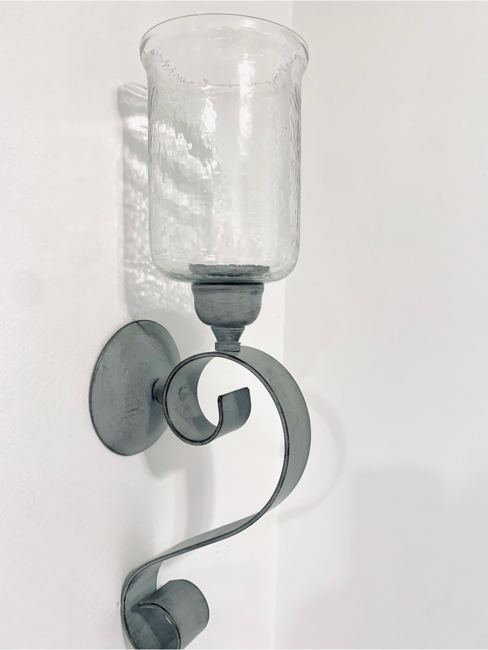 2 Hand-Forged Scroll Wall Sconce with Clear Glass Hurricane